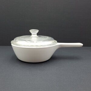 Corningware White Coupe Skillet Sauce Pan 1 Pt Menuette Pan with Pyrex Lid